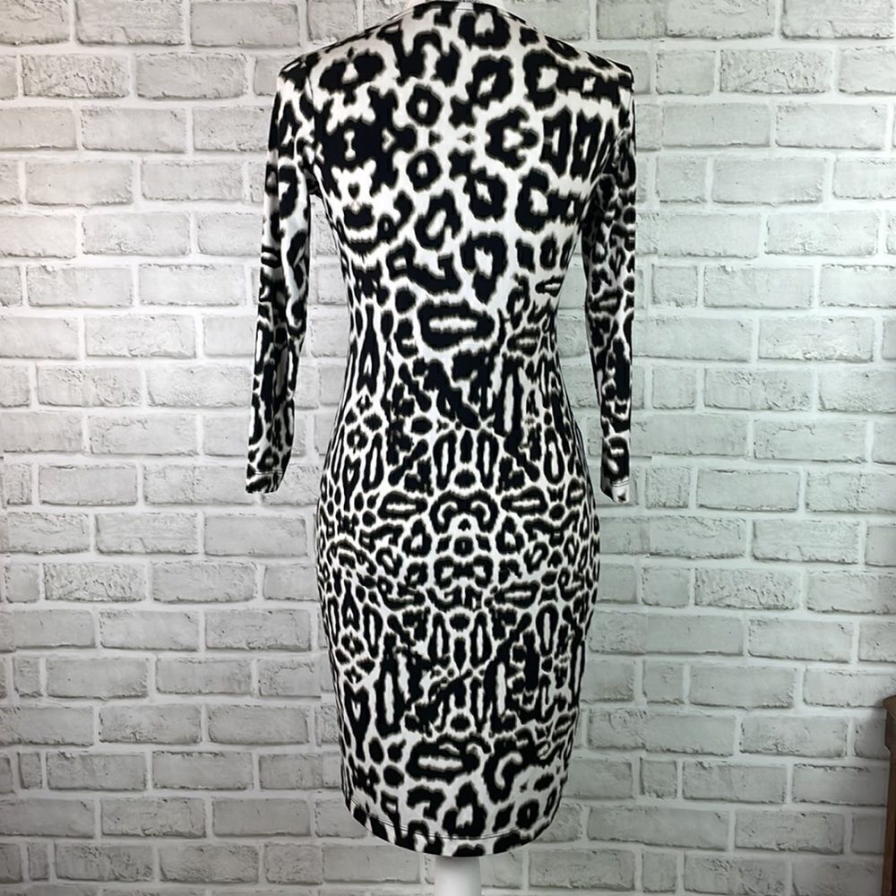 Size P Calvin Klein Cheetah Dress 3/4 Sleeve Gold Circles at Neckline Fall Dress - Picture 4 of 8